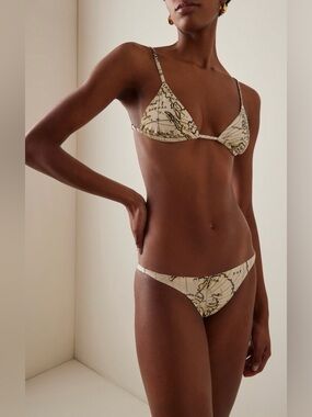St. Agni Cream Map-Print Triangle Bikini